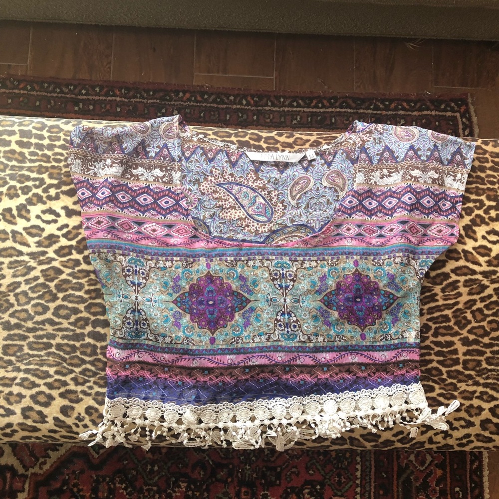 LF Sheer Festival Crop Top Bohemian Blouse